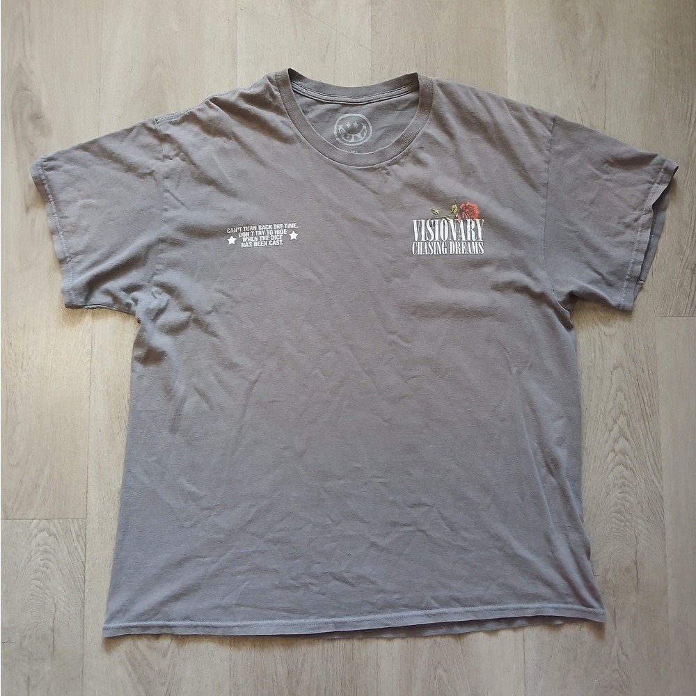 Rule T-Shirt Mens XL Grey Visionary Chasing Dreams Rose Graphic‎ Distressed Tee
